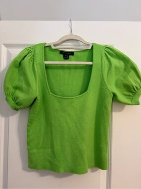 French connection Square Neck Puff Sleeve Knit Top in Lime Green